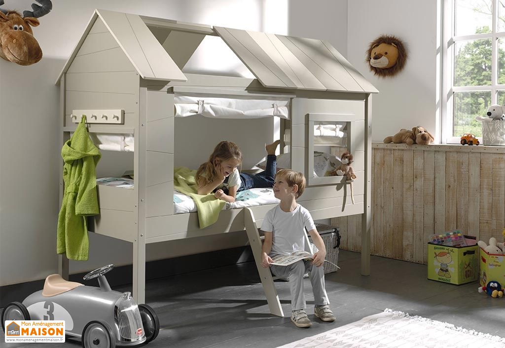 Lit Cabane Enfant En Bois Bi Colore Charlotte 90 X 200 Cm Vipack