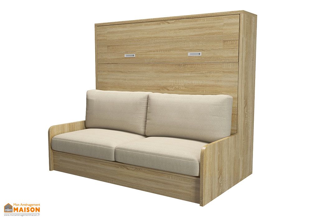 Canape Lit Escamotable En Bois 140 X 0 Cm Bora Sofa Leaderbed