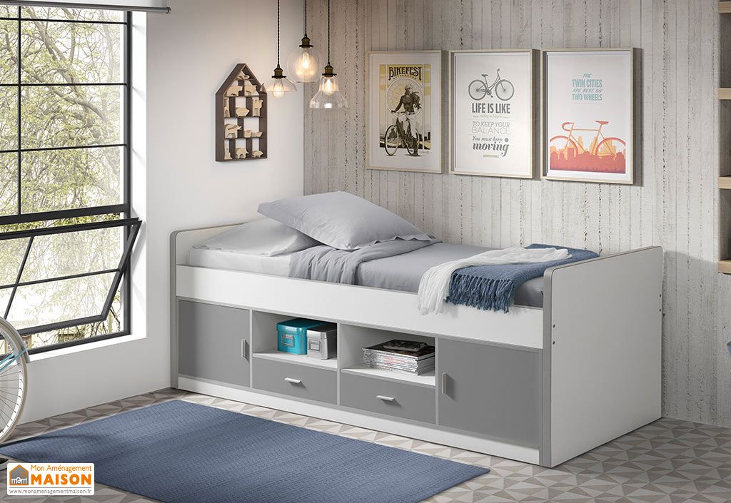 Lit Pour Enfant En Bois Avec Rangements 90 X 200 Cm Bonny Pls Coloris Vipack