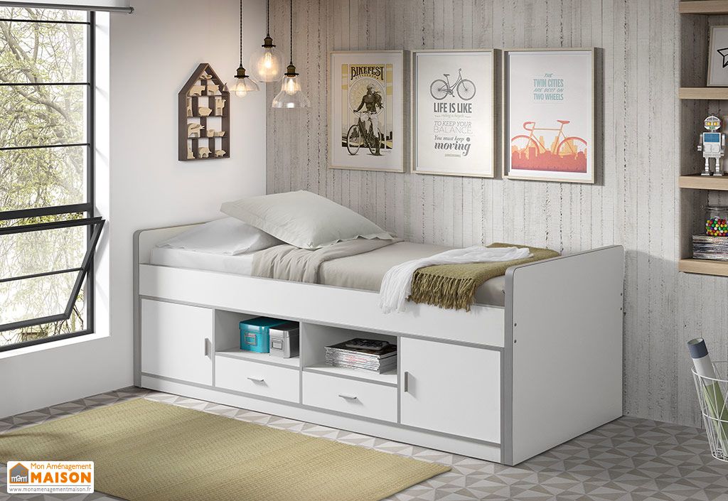 Lit pour Enfant en Bois avec Rangements 90 x 200 cm Bonny (Pls coloris) -  Vipack