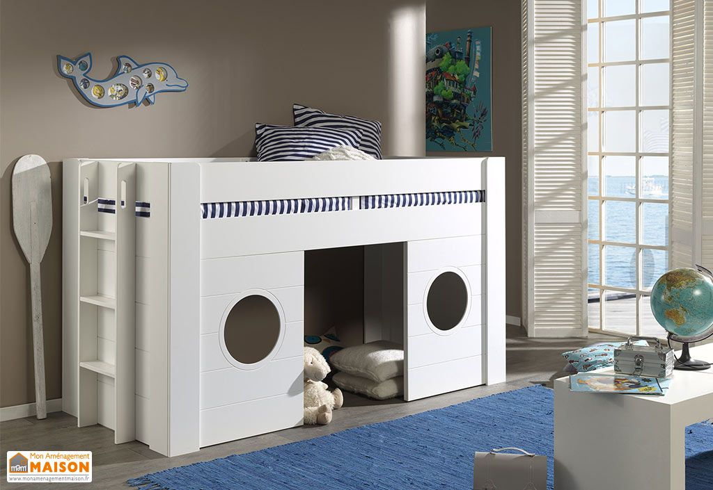 Lit Enfant Mezzanine En Bois Blanc Laque 90 X 0 Cm Freya Vipack