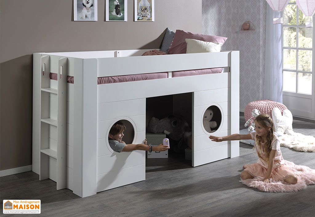 Lit Enfant Mezzanine En Bois Blanc Laque 90 X 0 Cm Freya Vipack