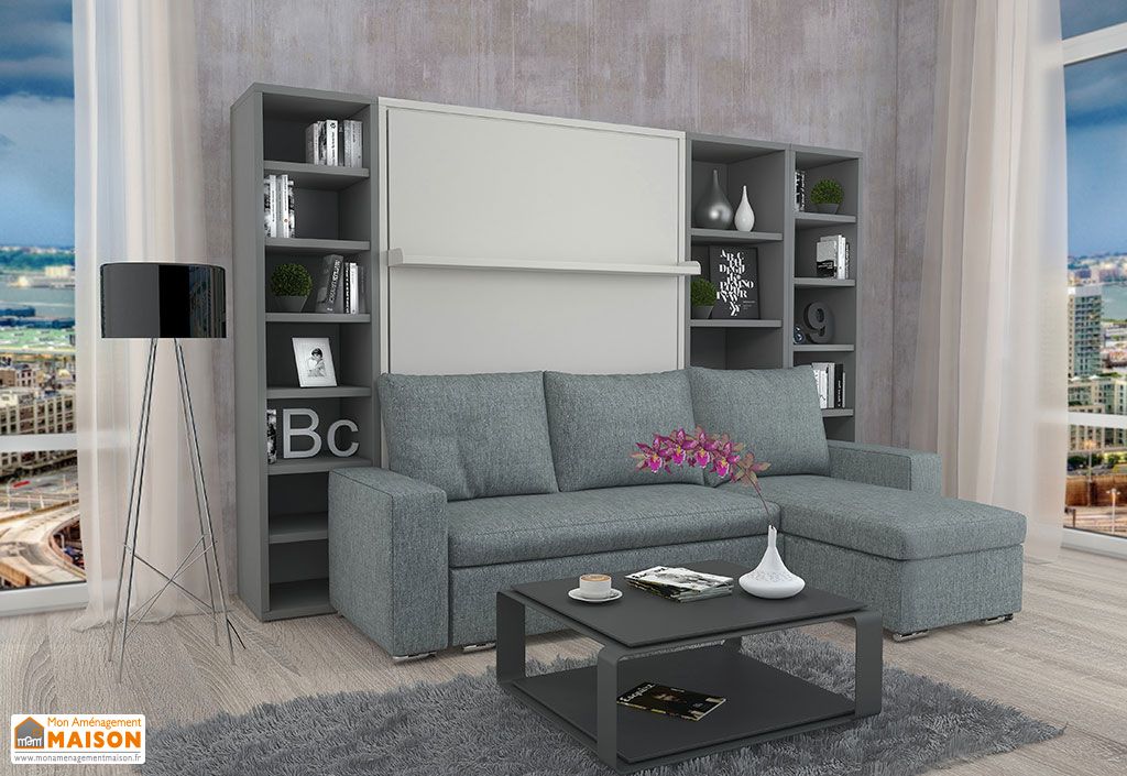 lit escamotable en bois 160 x 200 cm avec canape a coffre riviera leaderbed