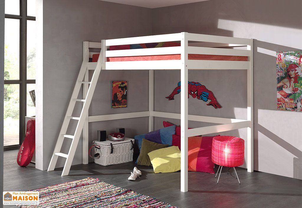 lit mezzanine en bois de pin pino 140 x 200 cm vipack