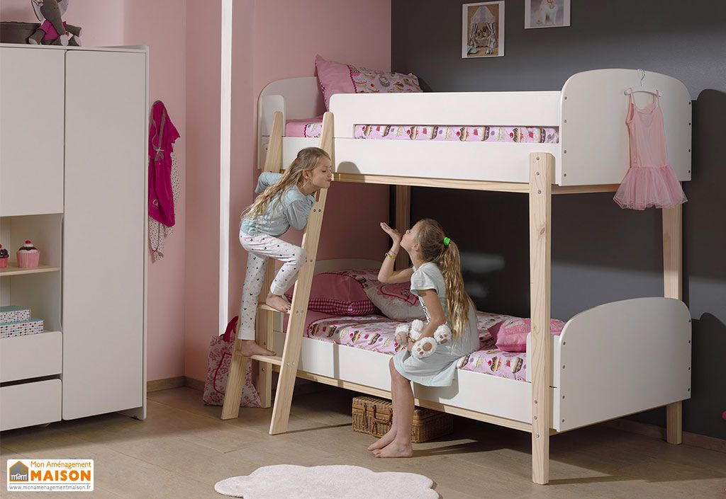 Lit Superpose Pour Enfant 90 X 0 Cm En Bois Blanc H175 Cm Kiddy Vipack