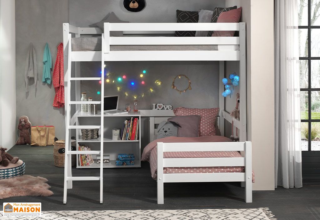 Lit Superpose Pour Enfant En Bois 90 X 200 Cm Avec Etagere 6 Ans Vipack