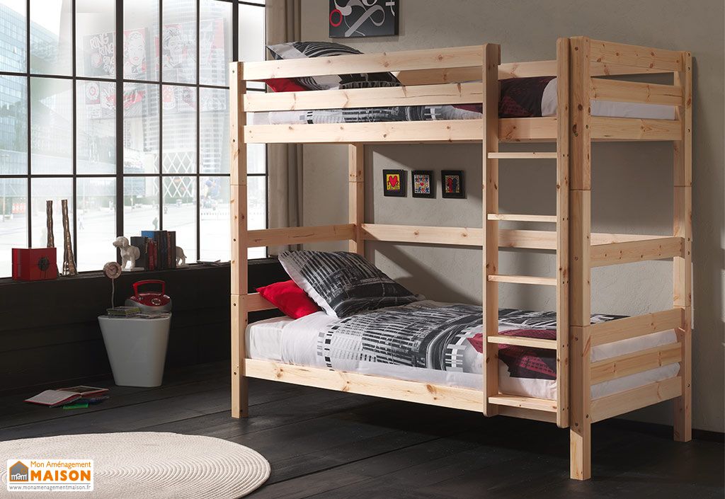 Lit Superpose En Bois Massif 90x200 Cm H180 Cm Pino Vipack