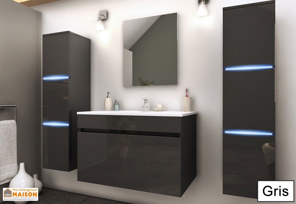 Meuble De Salle De Bain Simple Vasque 2 Colonnes Led Lecce Pls