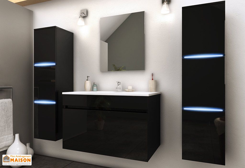Meuble De Salle De Bain Simple Vasque 2 Colonnes Led Lecce Pls