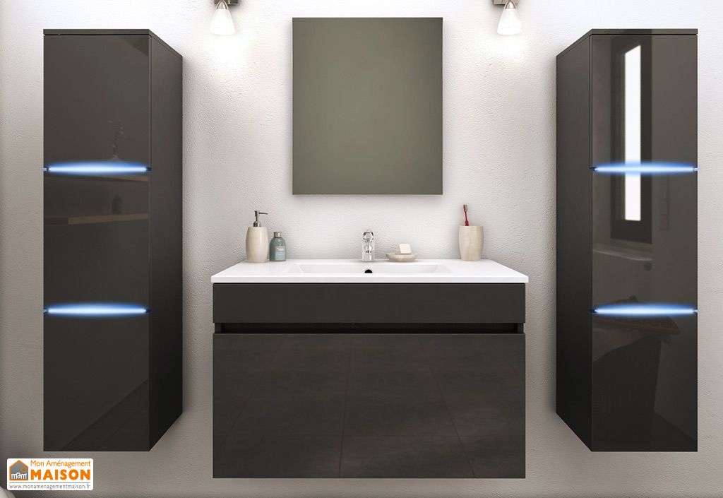 Meuble De Salle De Bain Simple Vasque 2 Colonnes Led Lecce Pls Col Meuble Maison