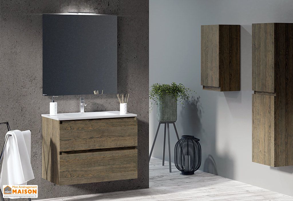 Meuble Salle De Bain En Bois 80 Cm Vasque Et Miroir Ambiente 01