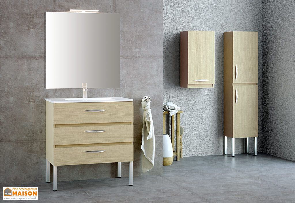 Meuble Salle De Bain Bois Et Aluminium Vasque Et Miroir Ambiente