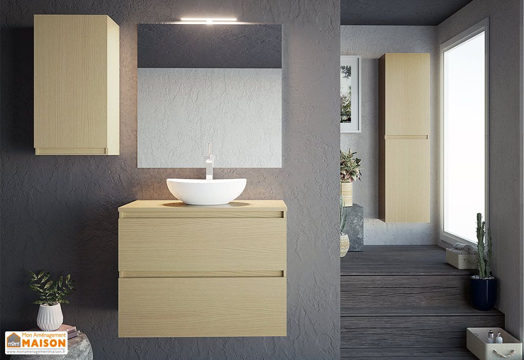 Meuble Salle De Bain Bois Vasque A Poser Et Miroir Ambiente 07