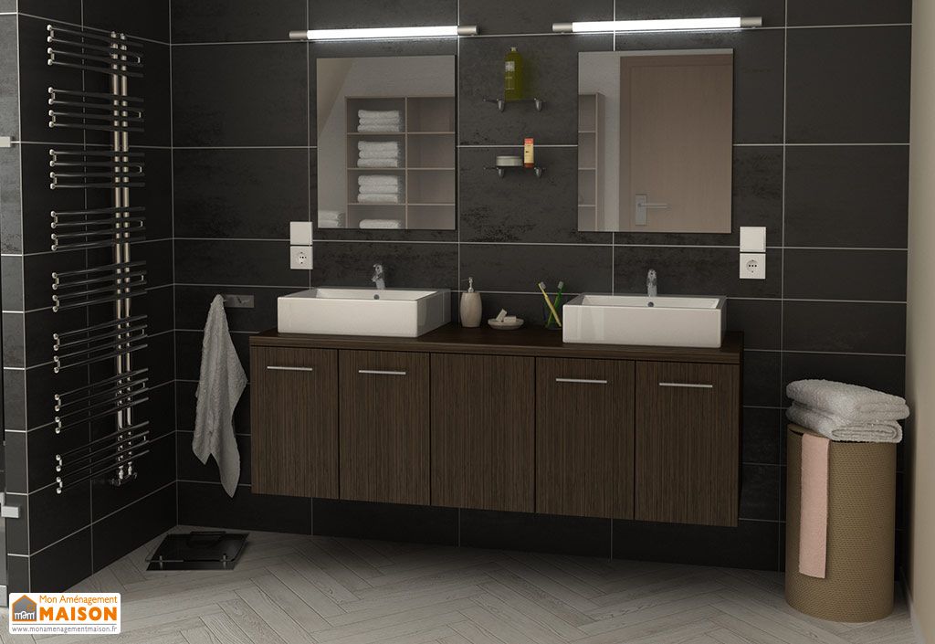 Meuble De Salle De Bain Double Vasque En Bois 2 Miroirs Juliana