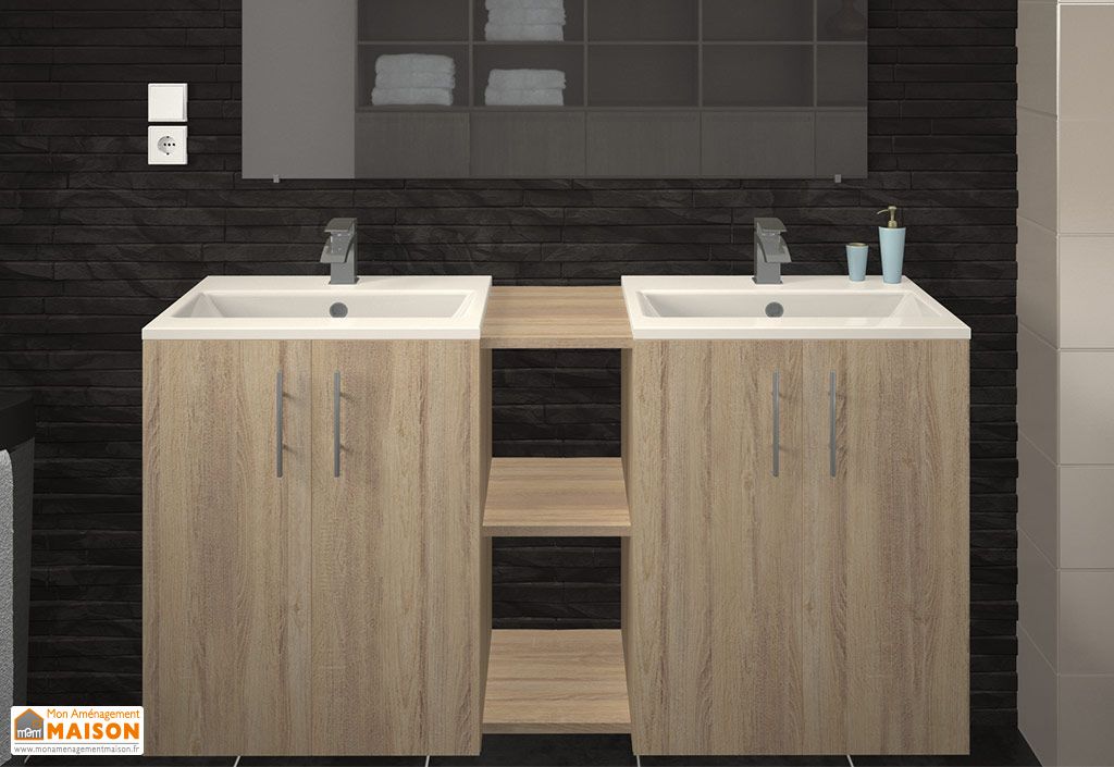 Meuble De Salle De Bain Double Vasque En Bois 120 Cm Lime Meuble Maison