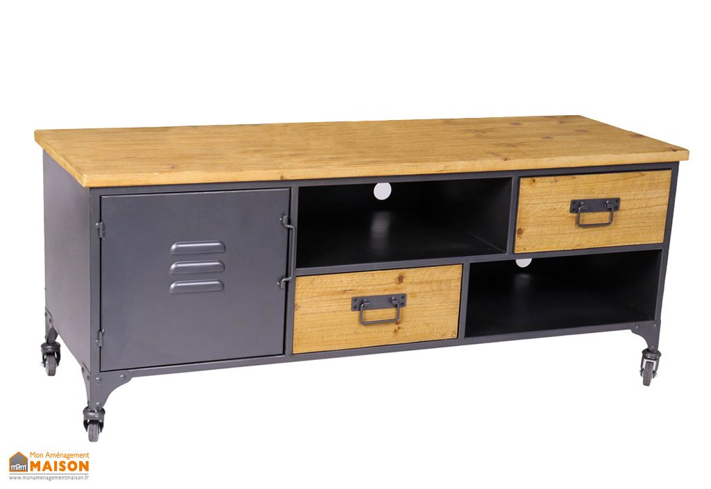 Meuble Tv En Metal Et Bois De Sapin 40 X 120 Cm Socadis
