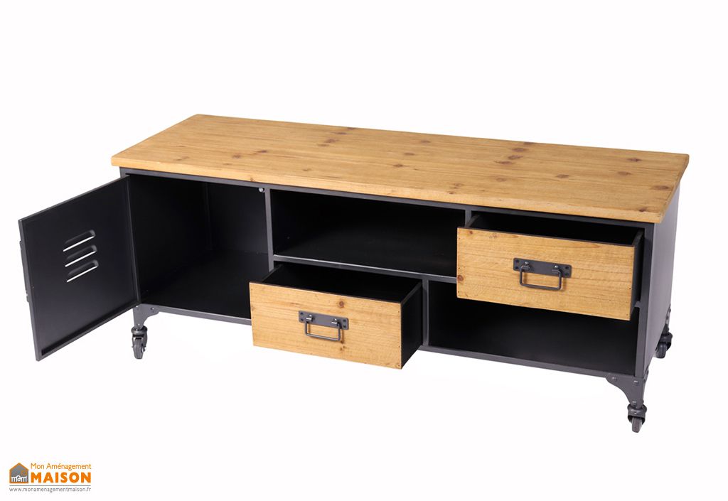 Meuble Tv En Metal Et Bois De Sapin 40 X 120 Cm Socadis