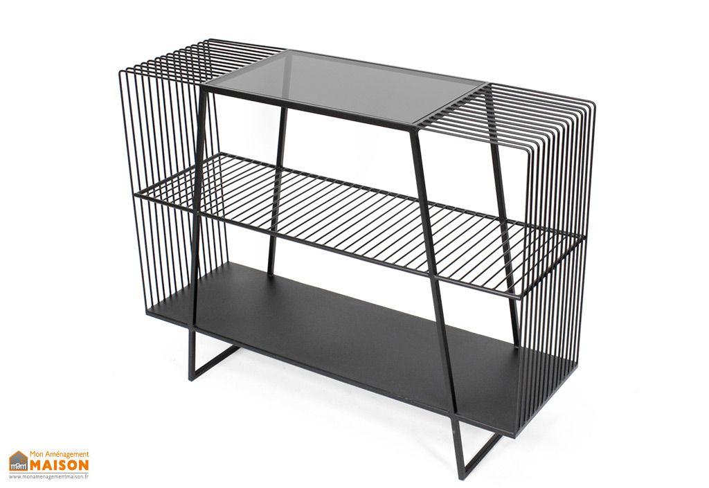 Meuble TV en Métal et Verre Noir 32 x 100 cm - Socadis