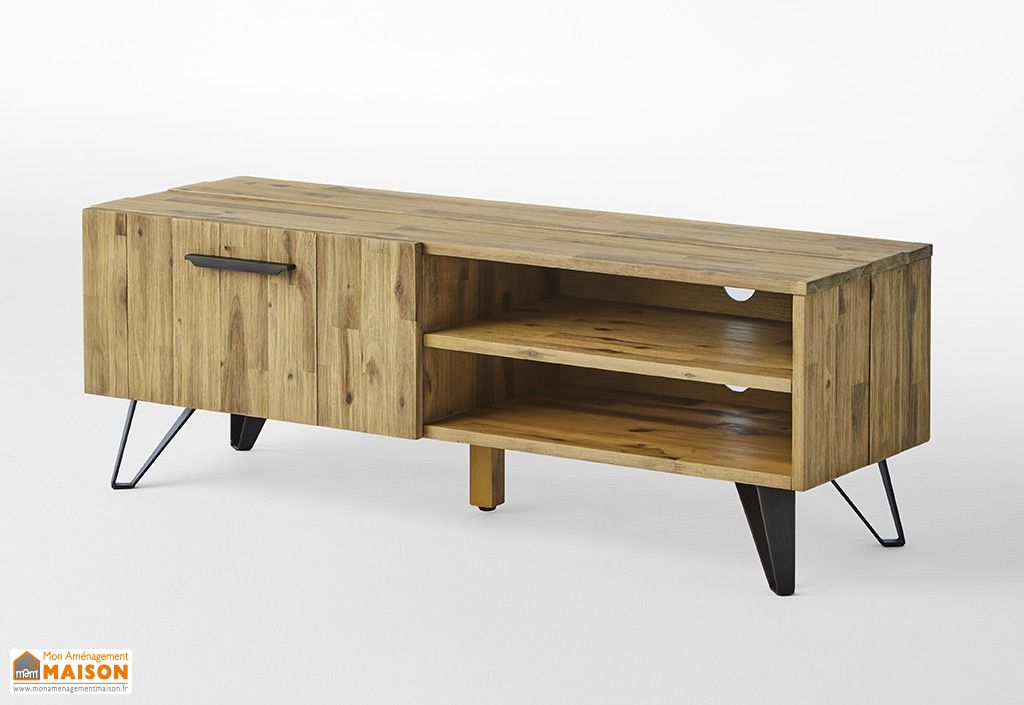 Meuble Tv En Bois 1 Porte 130 Cm Acacia Meuble Maison