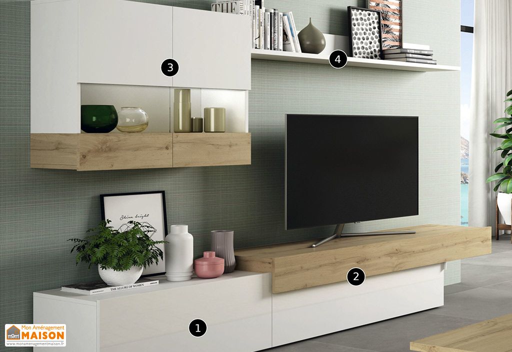 Meubles Salon En Bois 1 Meuble Tv 1 Vitrine Murale 1 Etagere