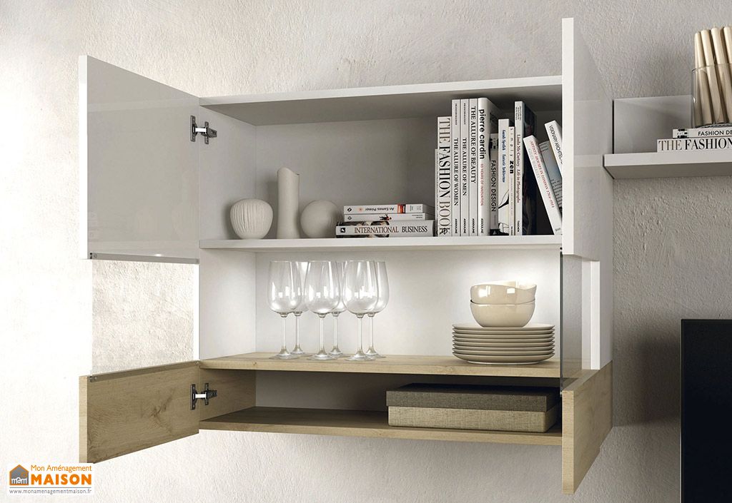 Meubles Salon En Bois 1 Meuble Tv 1 Vitrine Murale 1 Etagere Aura Ramis