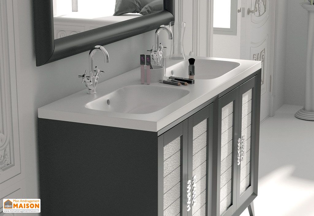 Meuble De Salle De Bain Avec Plan Double Vasque Et Miroir