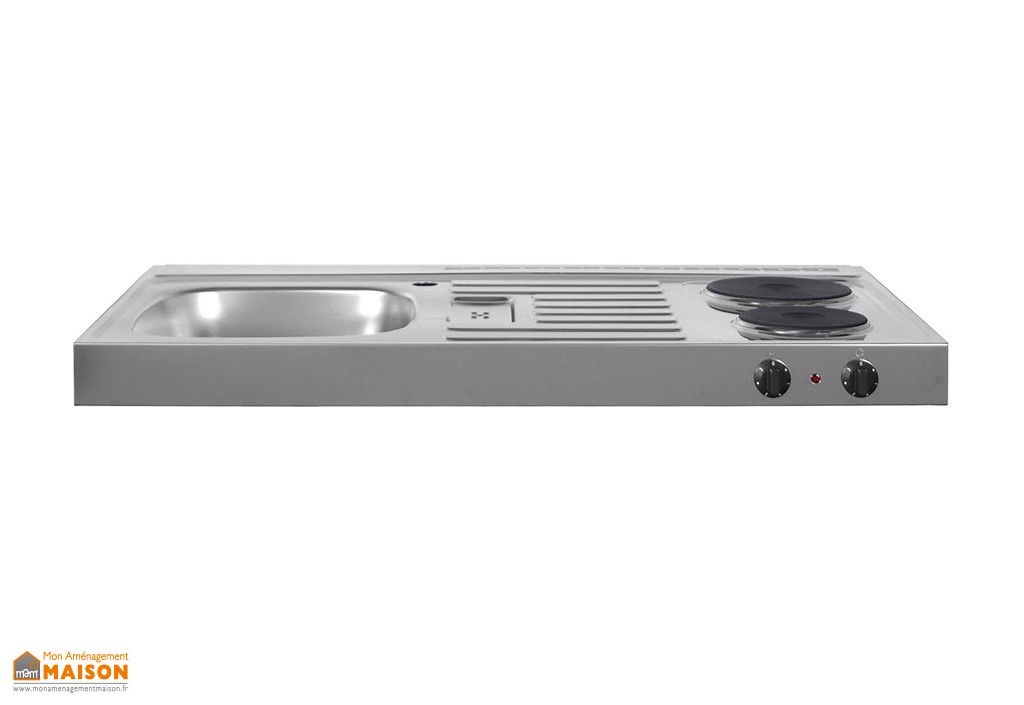 plan de travail en inox 100x60 cm avec evier et plaques electriques stengel