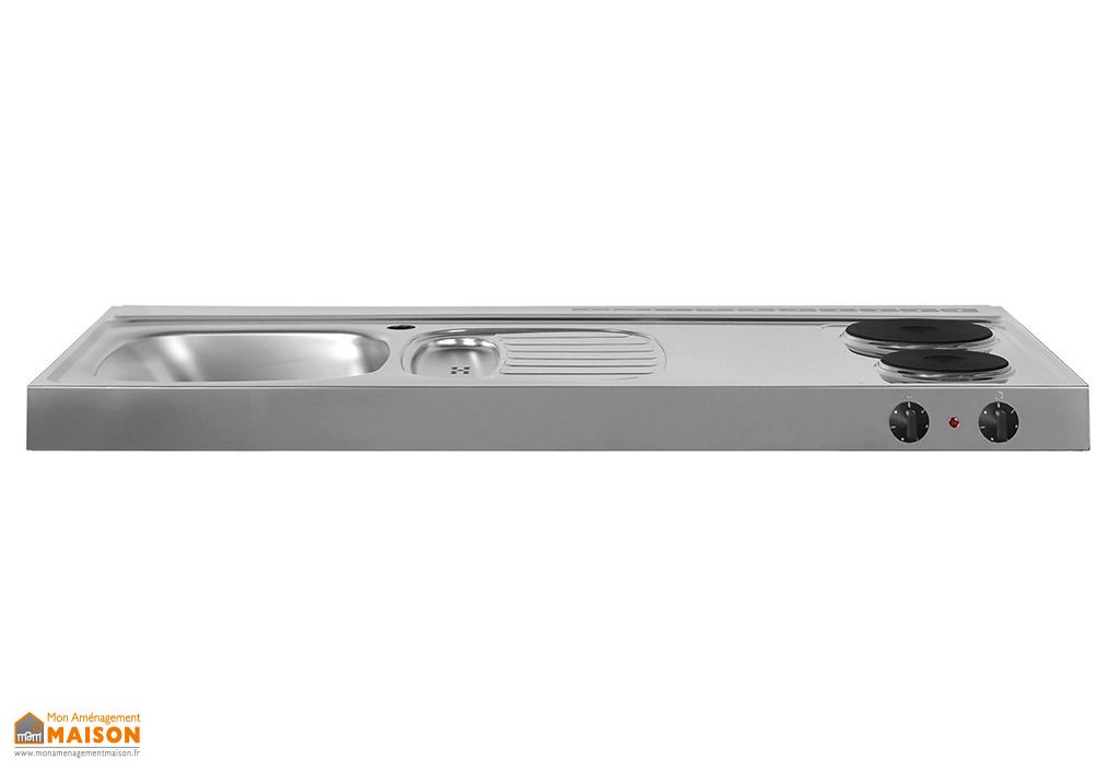 plan de travail en inox 120x60 cm avec evier et plaques electriques stengel