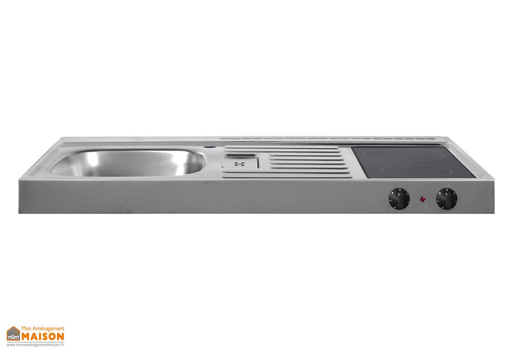 plan de travail en inox 100x60 cm avec evier et plaques vitroceramiques stengel