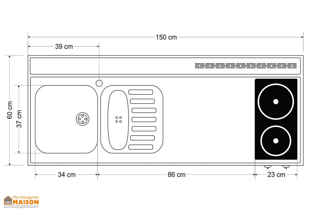 plan de travail en inox 150x60 cm avec evier et plaques vitroceramiques stengel