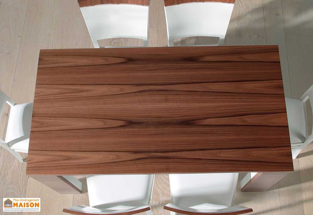 Salle à Manger Nadia, Table Extensible 140/200x90 Noyer Massif et MDF
