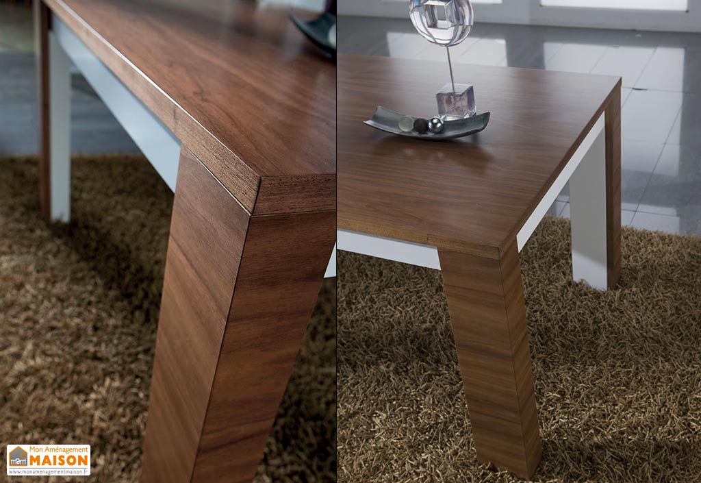 Salle à Manger Nadia, Table Extensible 140/200x90 Noyer Massif et MDF