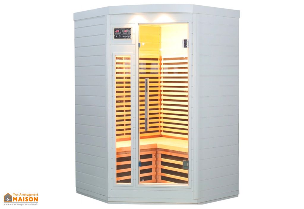 Sauna D Angle Infrarouge En Bois Blanc 2 3 Places Connecte 2150 W
