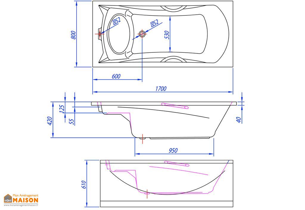 baignoire acrylique carol 170x80 kolpa