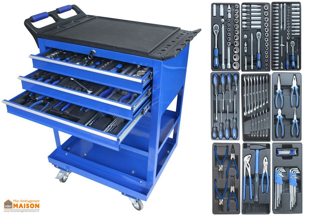 Servante D Atelier En Metal 3 Tiroirs 2 Etageres Avec Accessoires