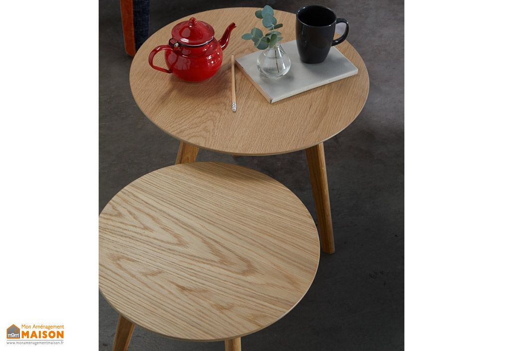 Table Basse De Salon En Bois Ronde Lot De 2 Meuble Maison