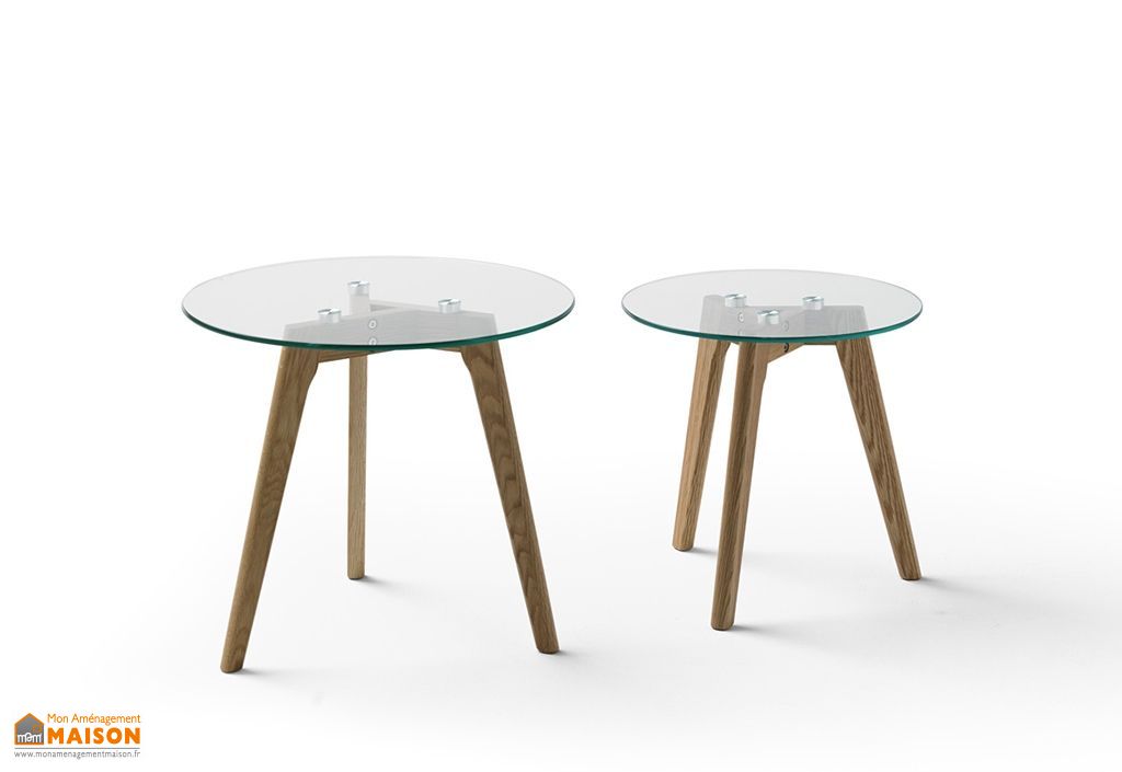 Table Basse De Salon En Verre Et Bois Ronde Lot De 2 Meuble Maison