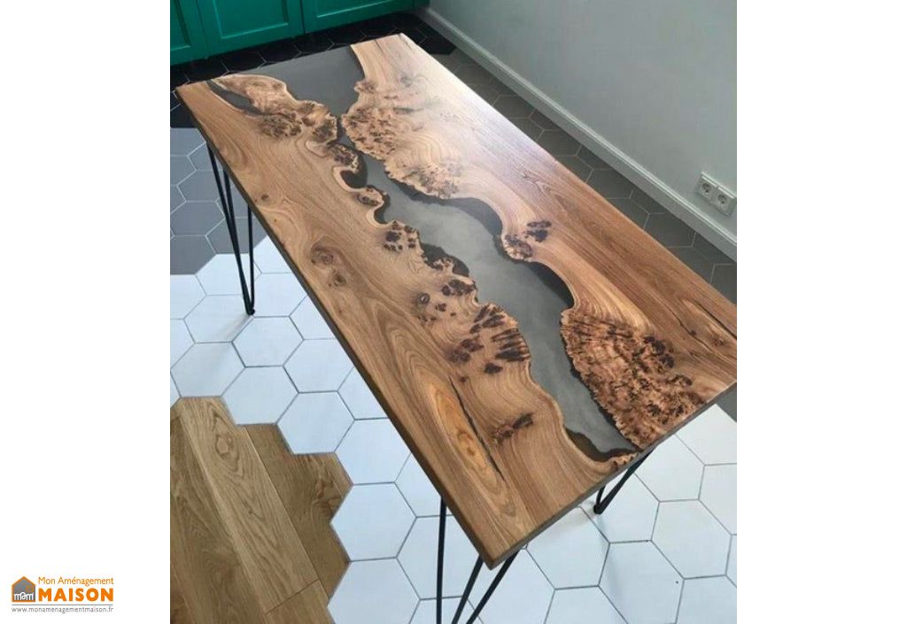 table a manger en bois de noyer et resine epoxy grise 180 x 80 cm wood bar project