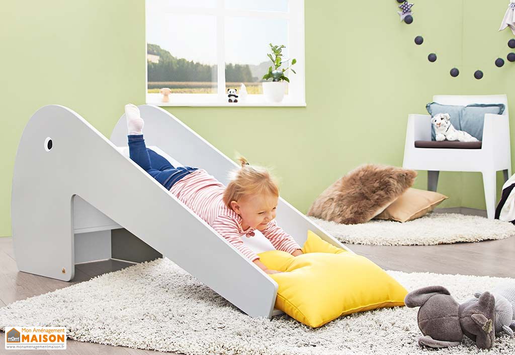 Toboggan Interieur En Bois Gris Blanc 155 Cm Pinolino