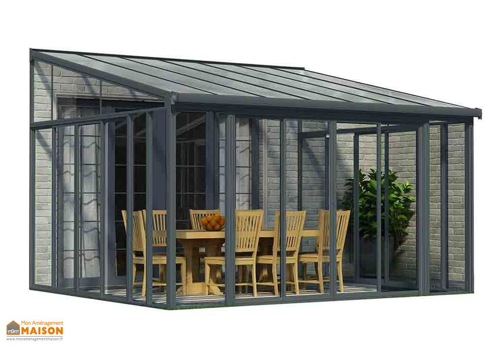 veranda en aluminium et polycarbonate sanremo grise 4 25 x 3 67 m palram