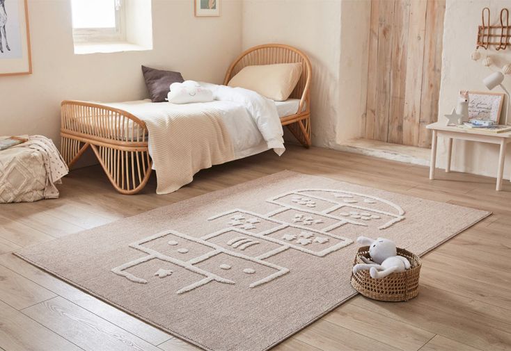 Tapis rectangulaire polyester effet laine bouclé motif marelle - Bambi
