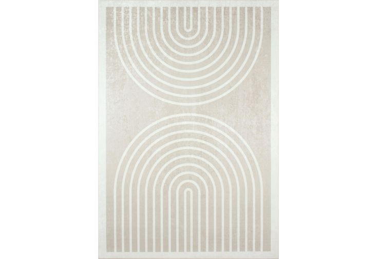 Tapis rectangulaire en polyester imprimé motifs arcs-en-ciel - Grège
