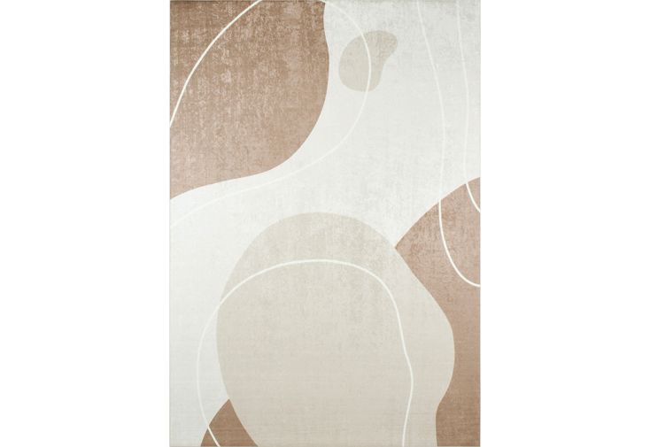 Tapis rectangulaire en polyester imprimé motifs abstraits - Grège