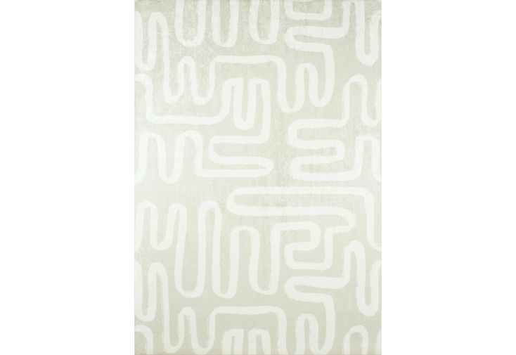 Tapis rectangulaire en polyester imprimé motifs géométriques - Grège