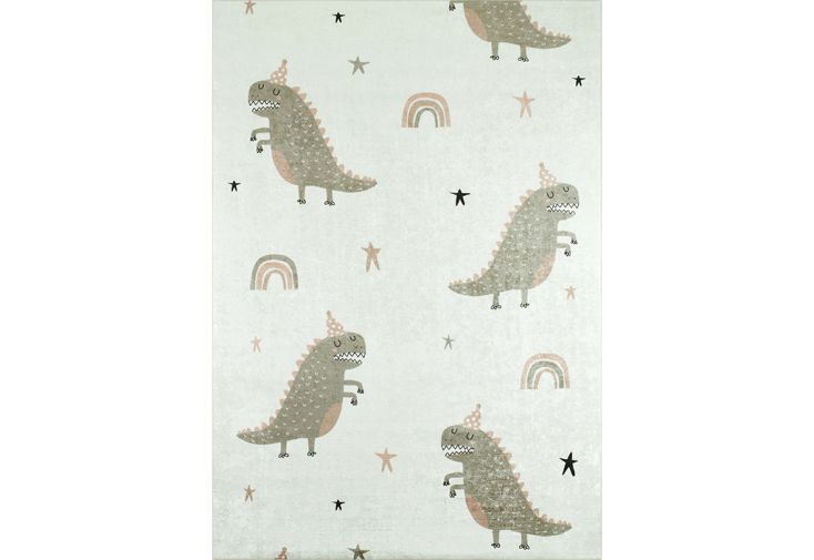 Tapis enfant dinosaures rectangulaire polyester - Happy vert