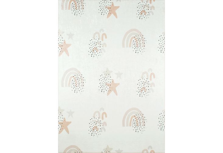 Tapis enfant rectangulaire étoiles et arcs-en-ciel polyester - Happy crème