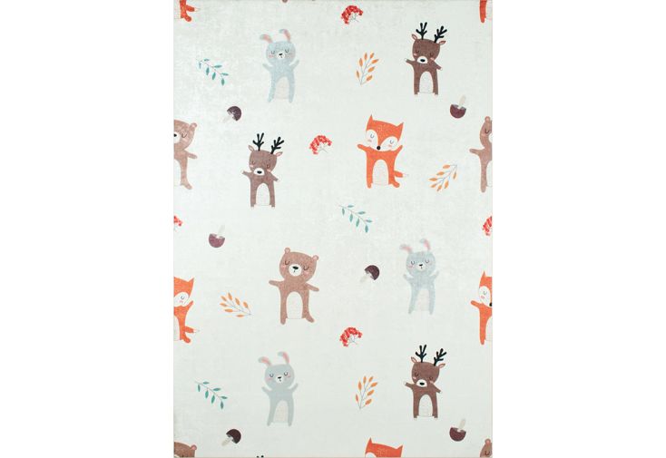 Tapis enfant motifs animaux rectangulaire polyester - Happy crème