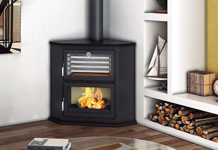 Poêle à bois d'angle double combustion foyer fonte 11 kW - HL-200 RF