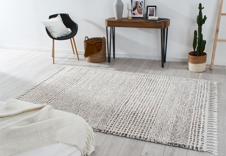 Tapis rectangulaire 100 % polyester effet laine bouclé gris – Honoré