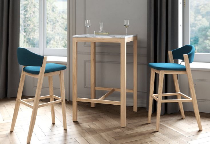 Tabouret de bar en bois de chêne et tissu – Caravela